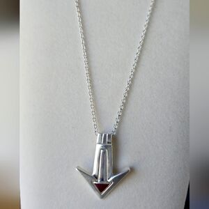 Arrow Silvertone and Red Pendant Unisex Necklace